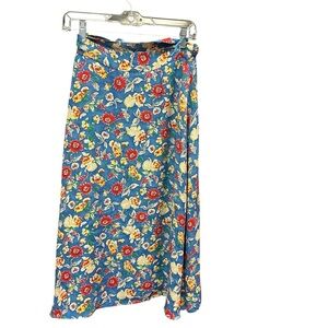 Ralph Lauren Asymmetrical skirt with Red and Yellow Floral on Blue
